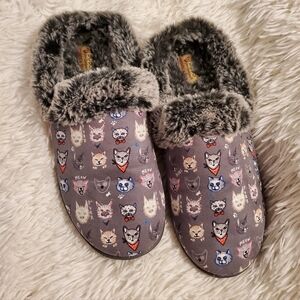 Bobs Cozy Cat Print Slippers with Faux Fur 8